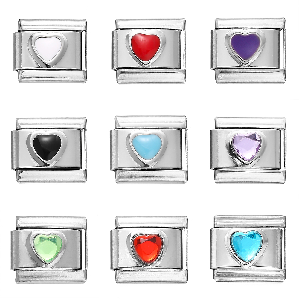 1 sztuk moda emalia miłość Rhinestone serce Charms włoskie linki Fit 9mm bransoletka ze stali nierdzewnej DIY Making biżuteria hurtowych