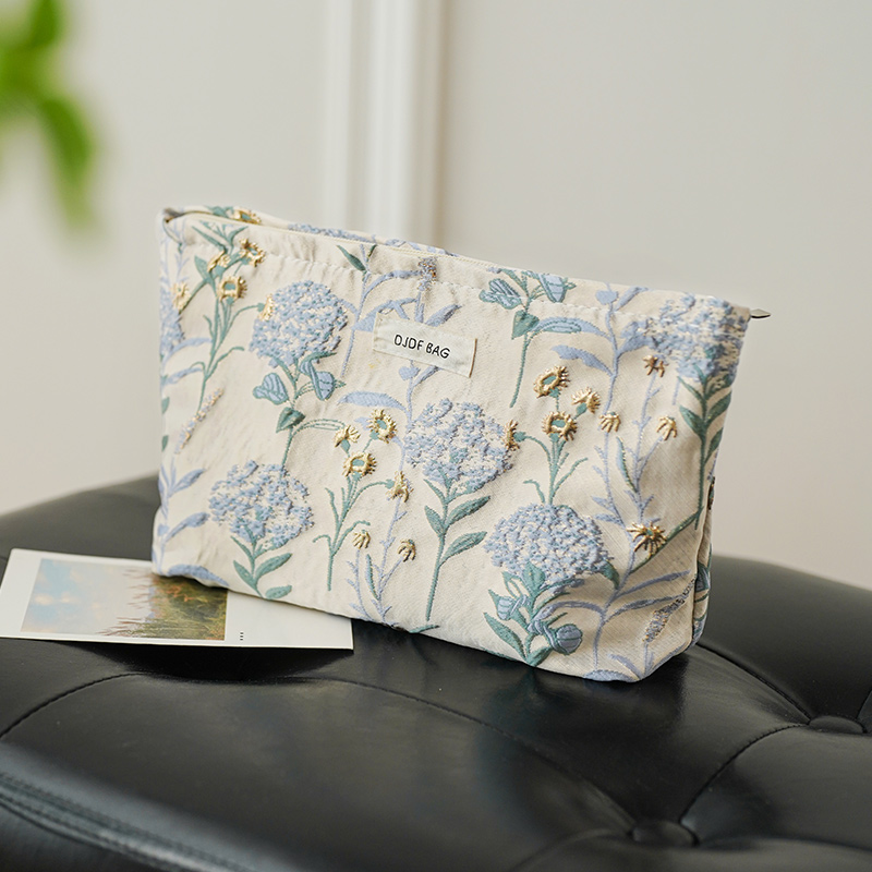 Bolsa de maquillaje para mujer, ramo azul, servilleta sanitaria de gran capacidad, retoque, suministros de maquillaje, bolsa de almacenamiento de lona, neceser