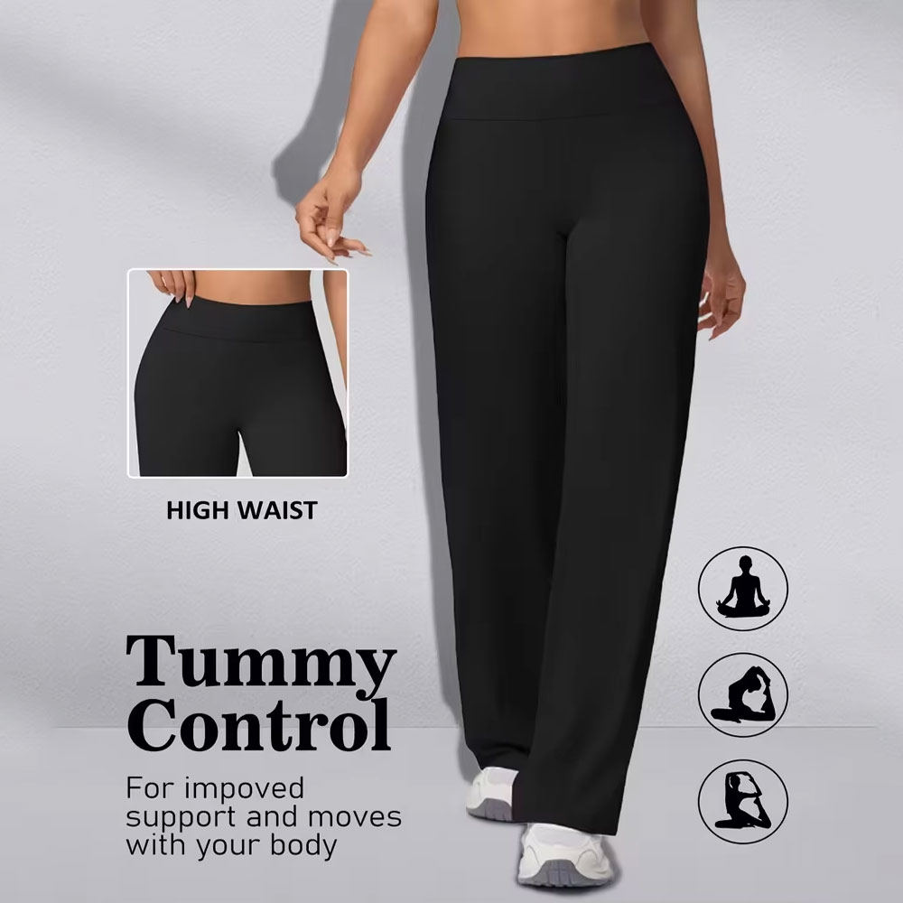 Spodnie do jogi damskie, spodnie z wysokim stanem, proste, z szerokimi nogawkami, legginsy modelujące biodra, sportowe legginsy, odpowiednie do jogi, na siłownię, do noszenia na co dzień.