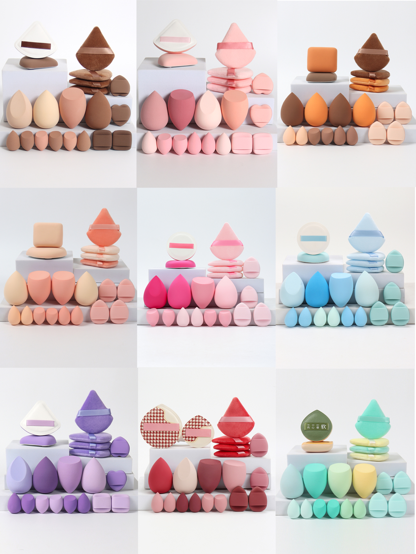 Juego de esponjas de maquillaje y esponjas de maquillaje rosa, 20 Uds., adecuado para crema facial y corrector en polvo, máquina de maquillaje en polvo