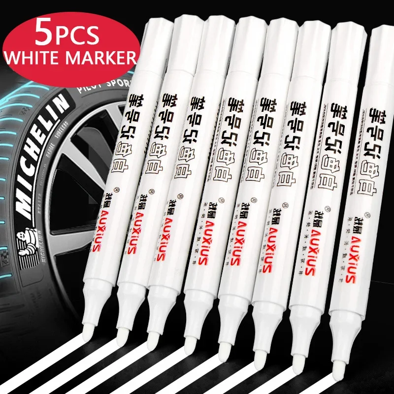Paquete de 5 marcadores impermeables de cómics blancos, marcador permanente para neumáticos, suministros de pintura, papelería, suministros de oficina