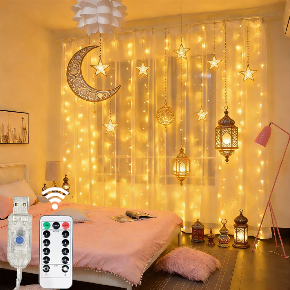 3/6M USB LED 커튼 8 모드 원격 제어 조명 휴일 웨딩 갈 랜드 침실 거실 장식 라마단 장식