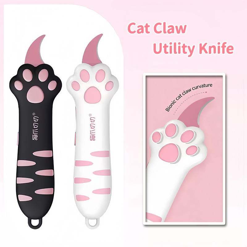 Faca Utilitária Retrátil em Forma de Pata de Gato, Ferramenta Portátil e Segura para Desembalar, Gadget para Cortar Papel para Escritório e Casa 