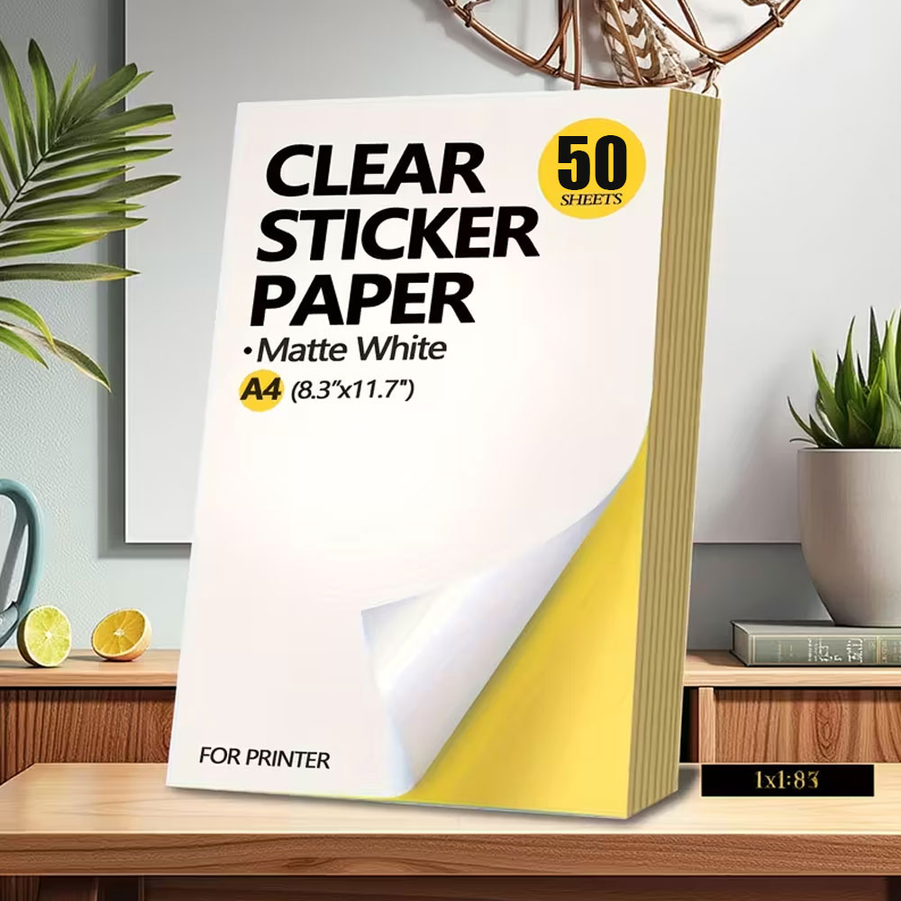 50 hojas de papel de escritura blanco mate, pegatinas autoadhesivas A4, adecuadas para impresoras de inyección de tinta, arte de etiquetas para impresión de pegatinas DIY.