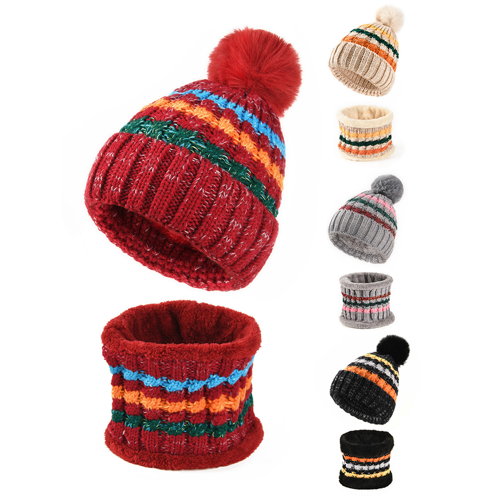 Noël 2 pièces femmes hiver rayure bonnet chapeau et écharpe ensemble tête polaire doublé cou chaud tricot bonnets crâne casquette pour homme