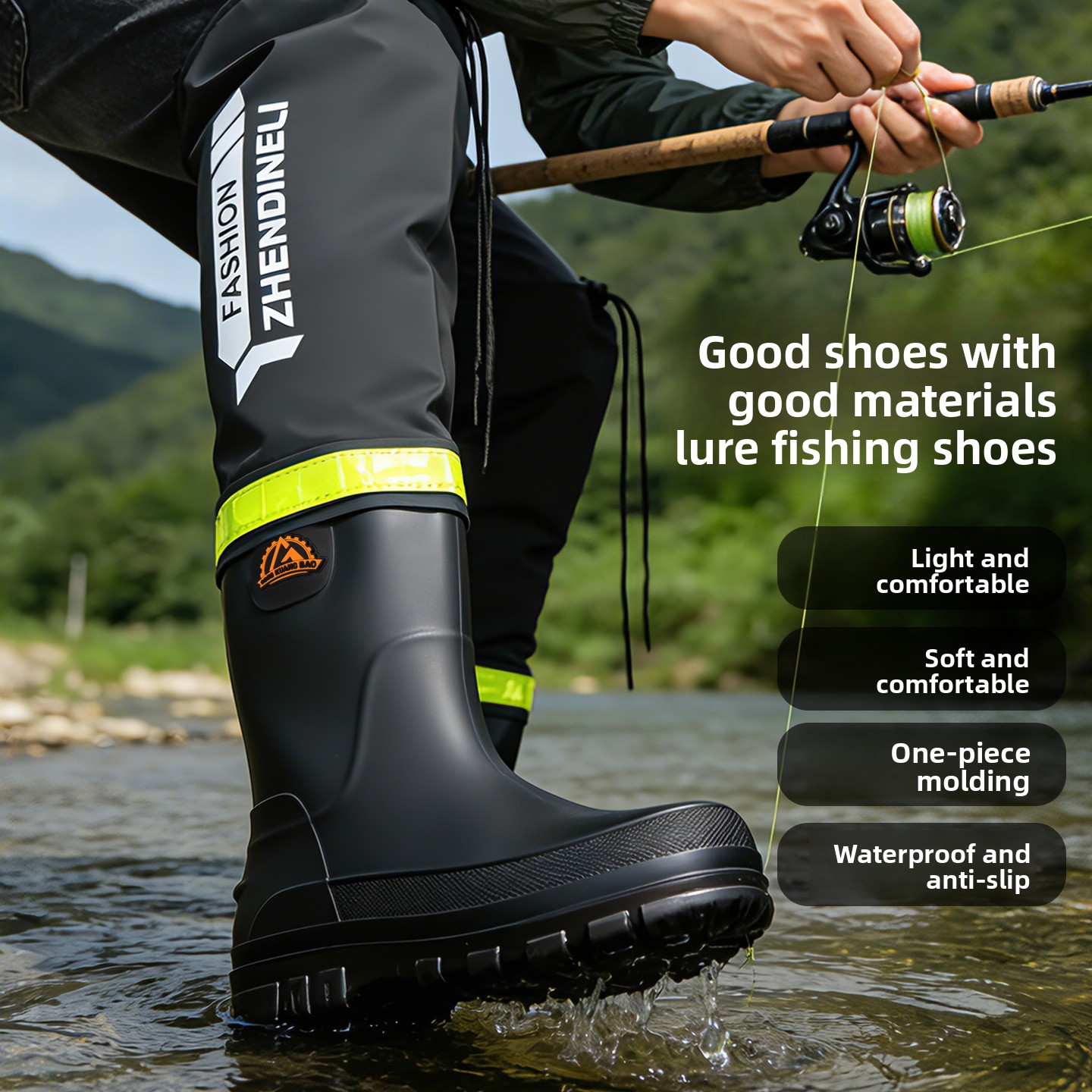 Bottes de pluie montantes pliables pour homme, imperméables et antidérapantes, pour la pêche à la ligne, la pêche en eau vive, la transplantation de riz et la randonnée en ruisseau