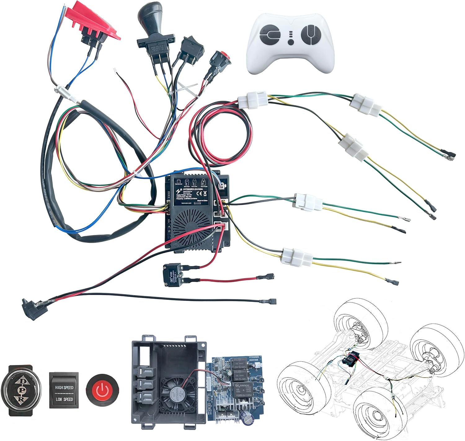 Set kawat listrik untuk anak-anak, 12V 24V 4WD daya tinggi lepas pasang, Set kawat Harness 2.4G Remote kontrol