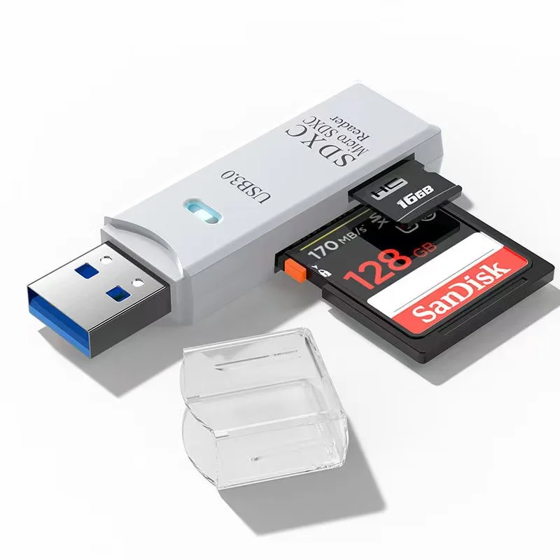 2-in-1 USB-kaartlezer, SD/TF-geheugenkaartadapter, USB-flashdrive voor pc's en laptops