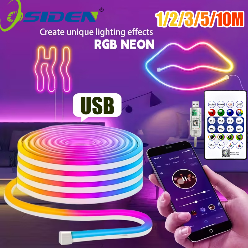 Bande lumineuse néon RGB intelligente 5v, application USB/télécommande, synchronisation de la musique, bande néon Flexible et étanche pour chambre à coucher, décoration de fête de jeu