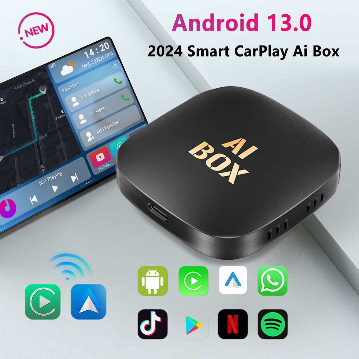 2024 CarPlay Smart Ai Box Android inalámbrico CarPlay Android Auto adaptador para Netflix para sistemas inteligentes de coche YouTube 5GWiFi