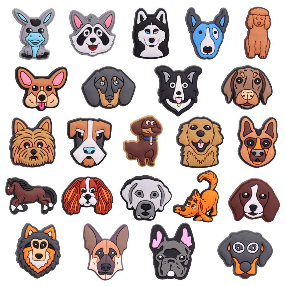 1 Buah PVC sepatu hewan kartun jimat Kawaii berbagai anjing Golden Retriever Pug gesper bakiak Aksesori dekorasi sesuai Gelang