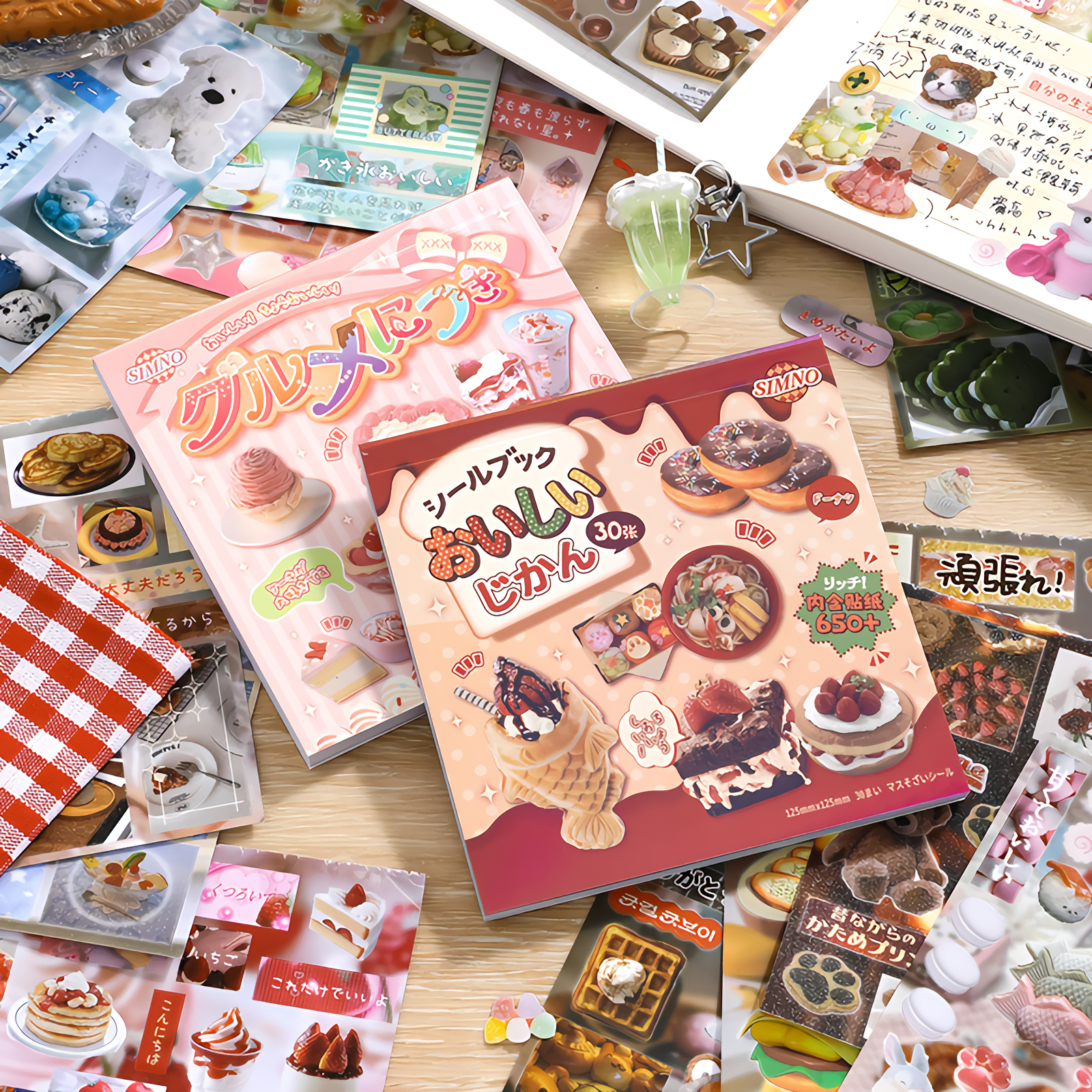 30P Die-Cut Sticker Book - Japanese Food & Dessert Vintage Showa Style - Glitter Matte Glossy Finish - 650+ Cute Elements
