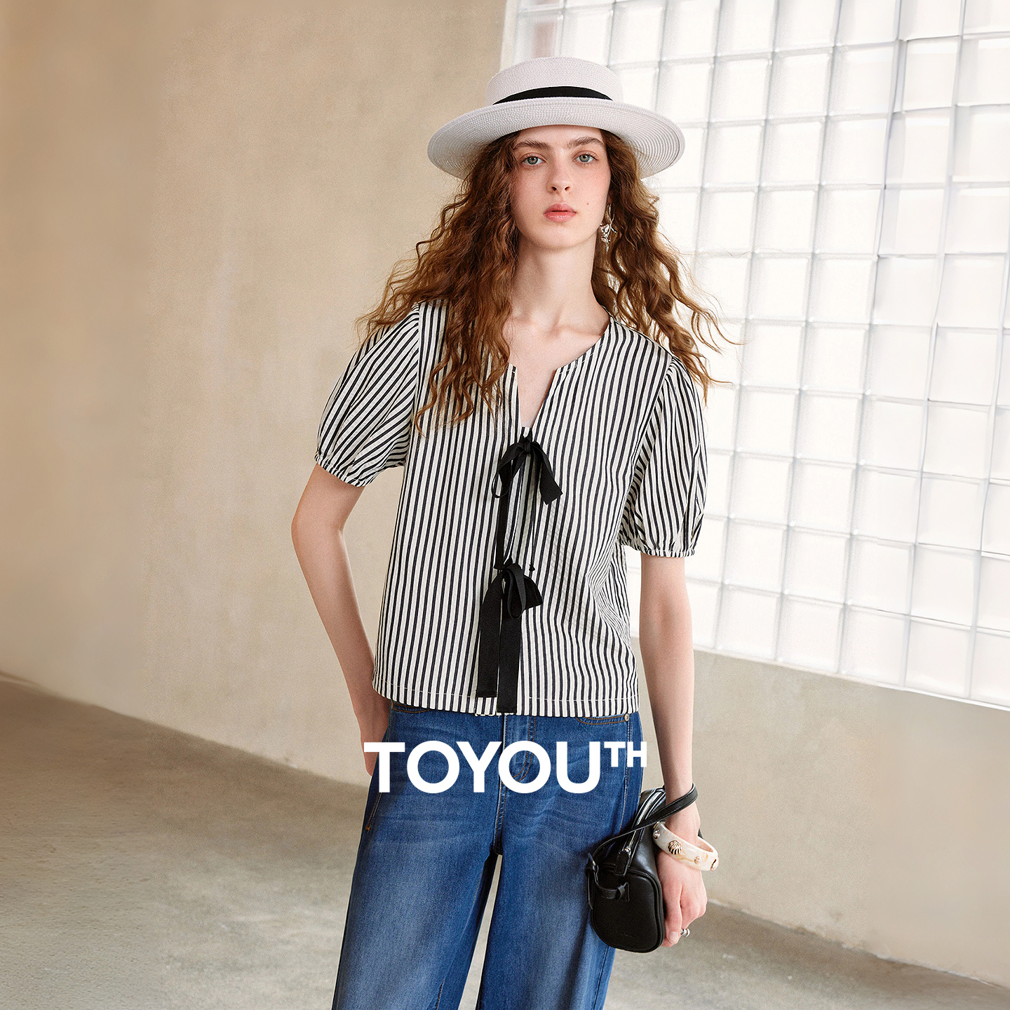 Chemisiers pour femmes TOYOUTH – Nouvelle collection été 2026 – Hauts décontractés légers et respirants à rayures, coupe courte et ample, avec nœud papillon texturé et aérien