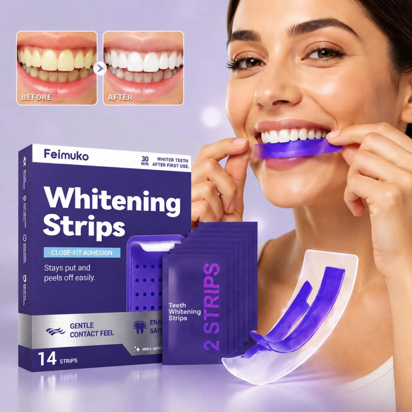 7pcs Premium Purple Whitening Strips Professional Tooth Stain Removal Brighten Kit Deep Stain Cleaning For Sensitive Teeth