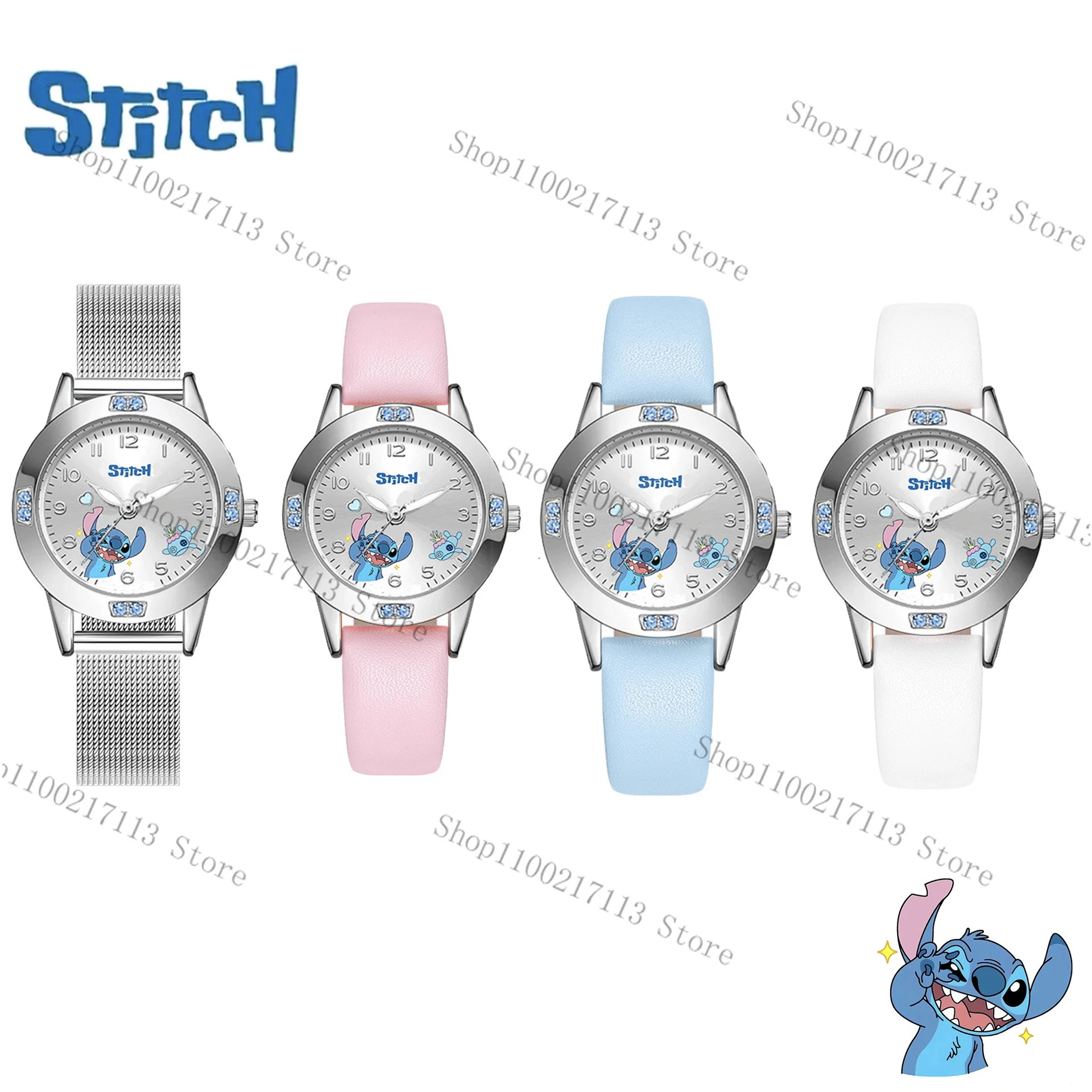 Nuevos relojes Disney Stitch para niños, reloj de cuarzo analógico digital con diamantes, reloj con correa de PU, juguetes para niños y niñas, regalos de cumpleaños