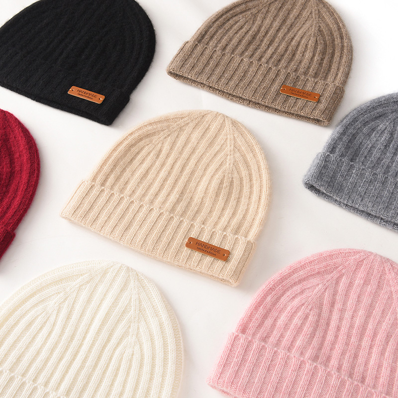 100% Cashmere 2-Layers Beanies Solid Knit Caps Unisex Hat Casual Men New Year Special Price Basic Soft Women Warm Hair Bonnet