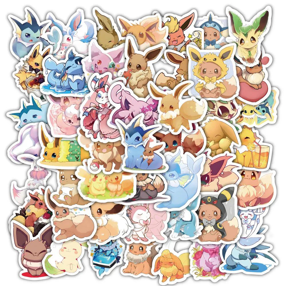 10/30/60pcs Cute Cartoon Pokemon Eevee Stickers Anime Decal Toys Graffiti Laptop Scrapbook Phone Waterproof Kawaii Sticker Gifts