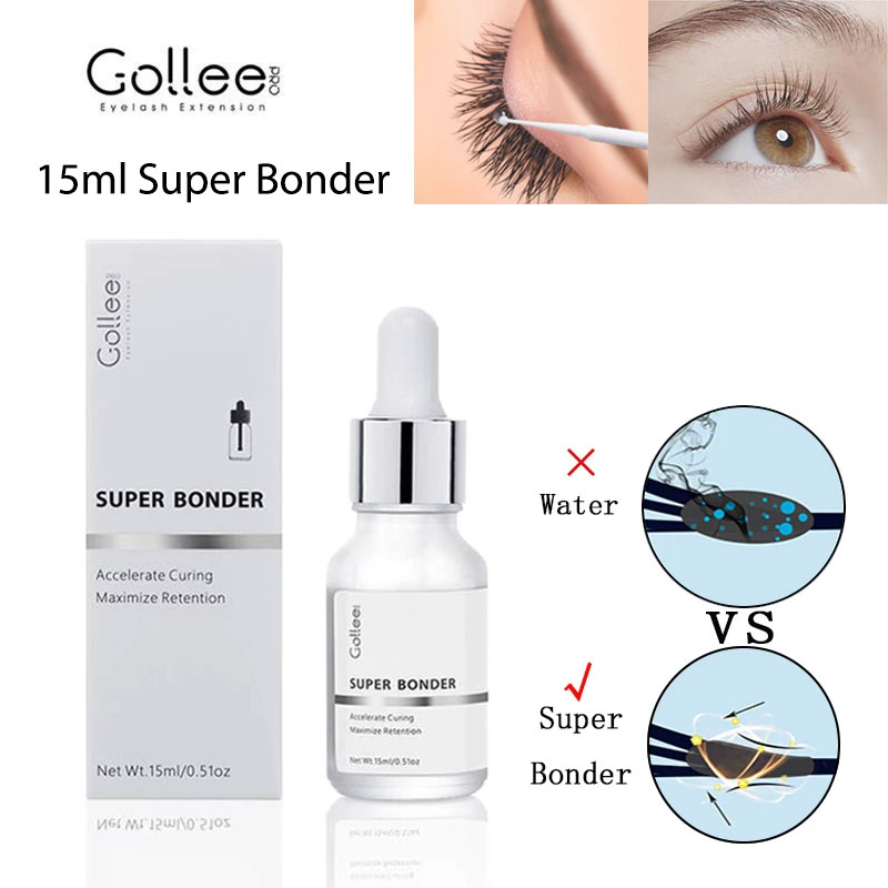Gollee 15ml Super Bonder - środek utrwalający do przedłużania rzęs, pasuje do wszystkich klejów do przedłużania rzęs, wspomaga przyklejanie rzęs, do makijażu rzęs.