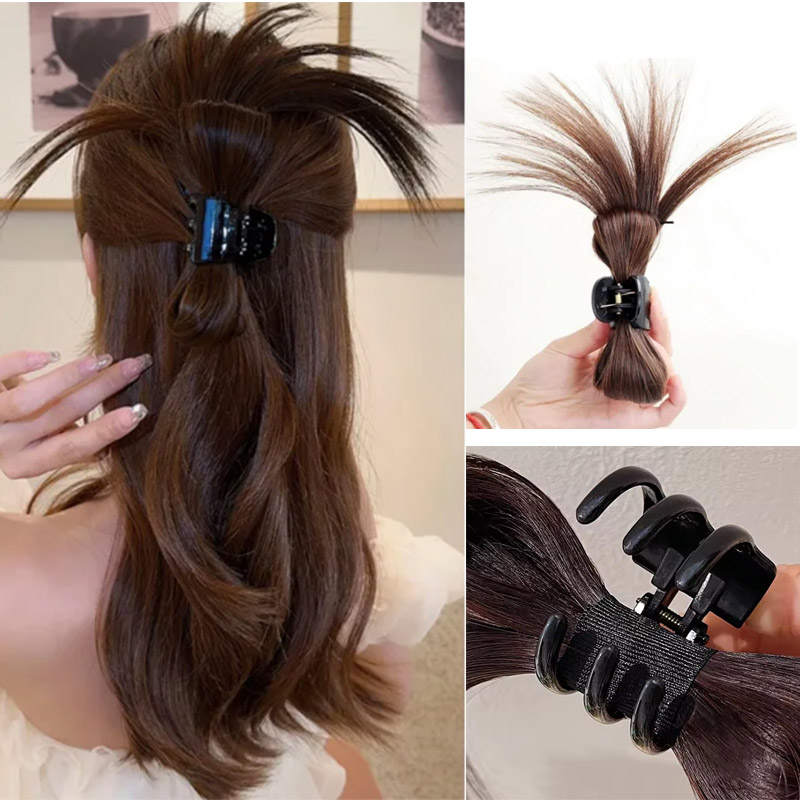 Griffe de cheveux synthétique demi-cravate pour femmes, volant en plumes, pince à tête paresseuse, pince à perruque, pince à cheveux, queue de cheval haute, accessoires pour cheveux