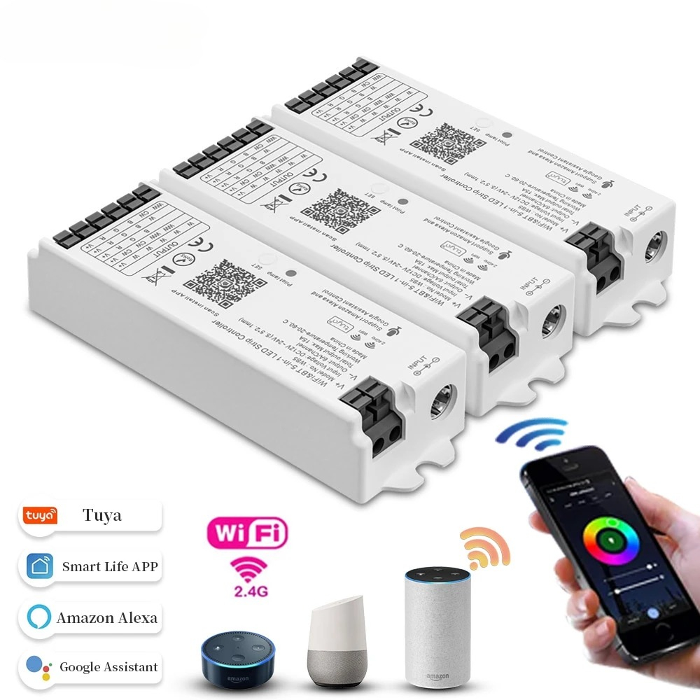Wb5 wifi 5 em 1 controlador led tuya app alexa google casa controle de voz rgb rgbw cct led strip dimmer bluetooth app rf remoto