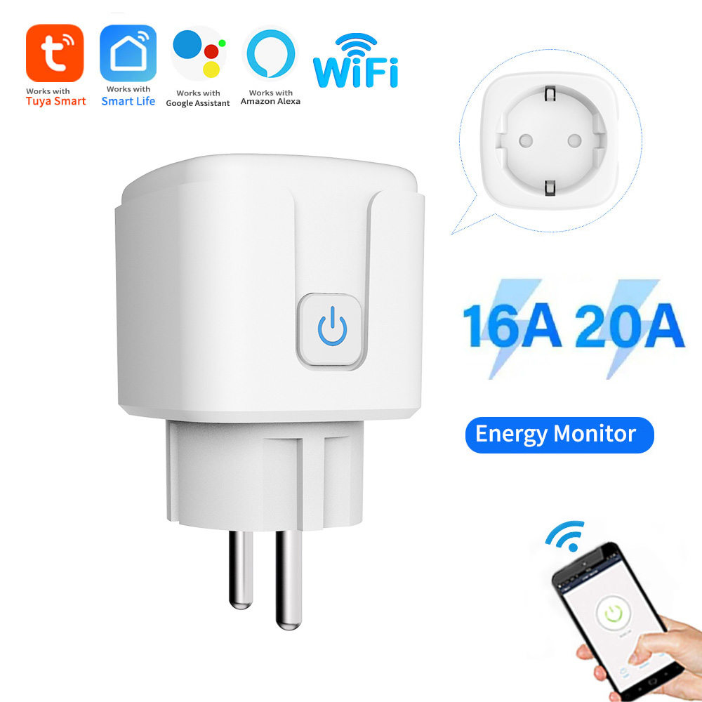 Toma de corriente inteligente Tuya, enchufe europeo de 16A/20A con Monitor de potencia, sincronización, Control por voz, Wifi, enchufe inteligente funciona con Alexa y Google Home