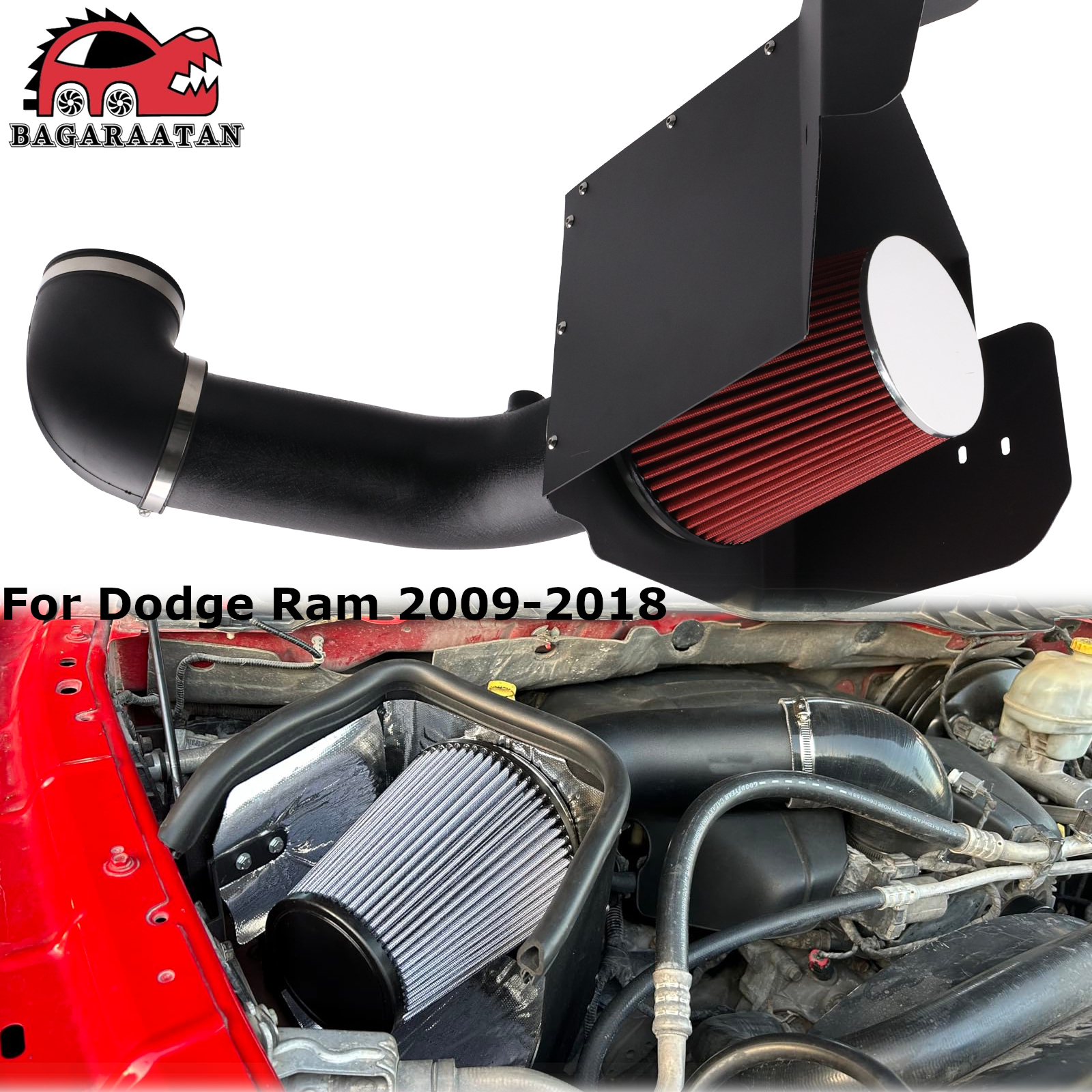 For Dodge Ram Cold Air Intake Pipe Kit Filter Heat Shield Aluminum Alloy High Flow For 2009-2018 1500 5.7L V8 Engine