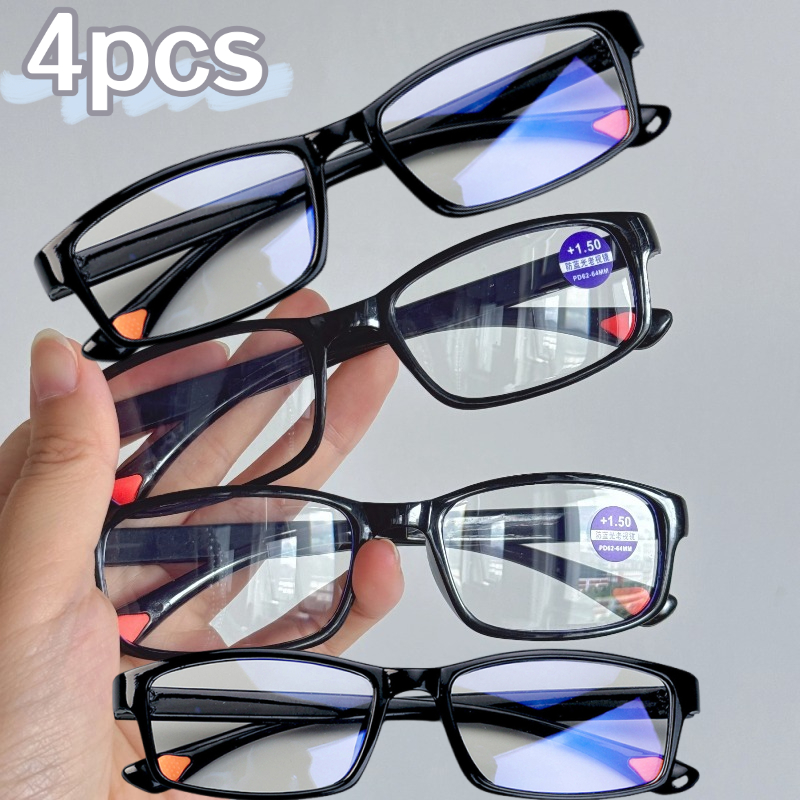 Occhiali da lettura anti-luce blu Occhiali con montatura nera spessa Occhiali da presbiopia portatili + 1.0 ~ + 4.0 Occhiali 4 pezzi