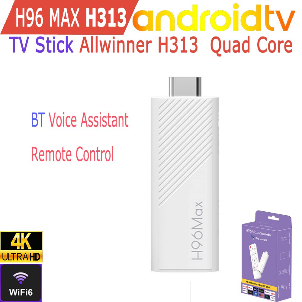 H96 Max H313 안드로이드 TV 스틱 올위너 쿼드 코어 4K 와이파이6 블루투스 음성 어시스턴트 리모컨 게임 미디어 플레이어 스마트 TV 박스