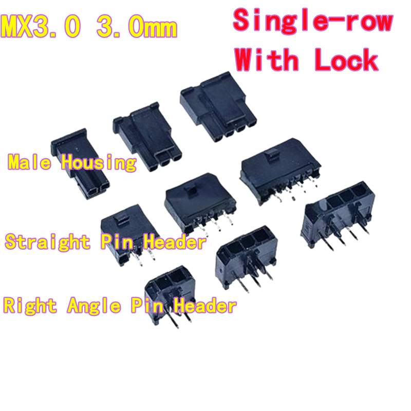 Conector mx3.0 de 20 peças, passo de 3.0mm, mini 5557 tipo caixa macho/fêmea de fileira única e cabeçalho com trava, 2p/3p/4p/5p/6p