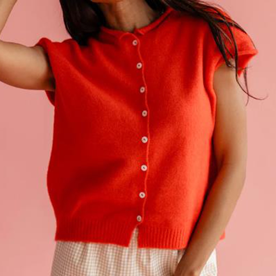 Camiseta básica de punto Vintage para mujer, Tops informales de manga corta con botones y estampado de rayas de Color sólido para ropa de calle
