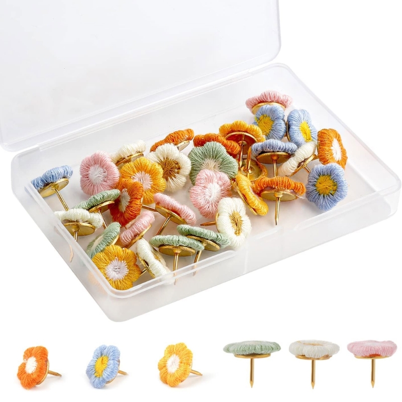 30 Pcs Flowers Thumbtack Cute Flowers Shaped Decorative Push Pins Thumb Tacks For Photos Wall Cork Boards Paper