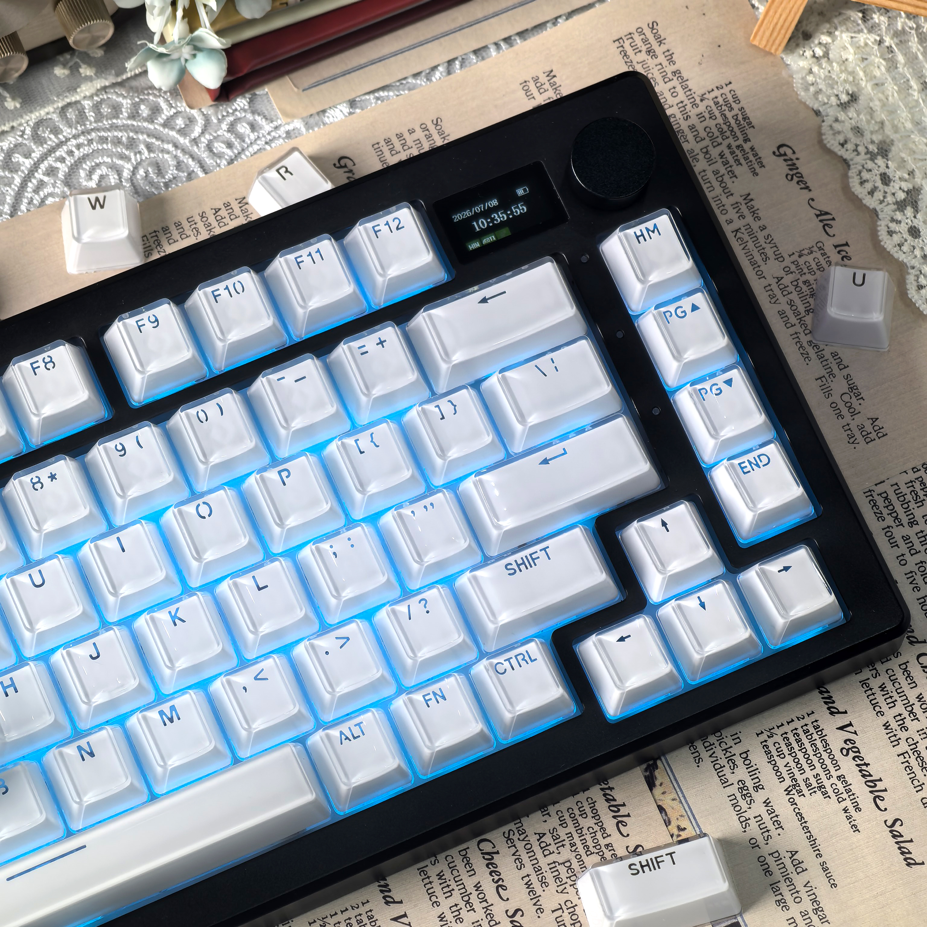 Teclas translúcidas MAIMOOO Jelly Jello Pink, diseño de 123 teclas, teclas de cristal retroiluminadas blancas DIY para teclado mecánico