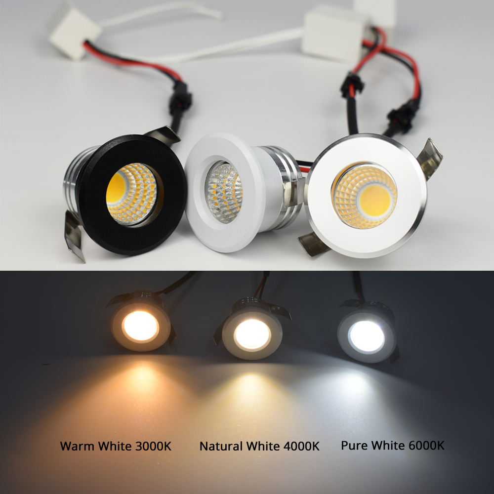 Kleine COB 3W LED Spot Downlights Kast Plafondlamp Gesneden 30mm CRI90+ AC85-265V Zwart Wit Zilver Afwerking