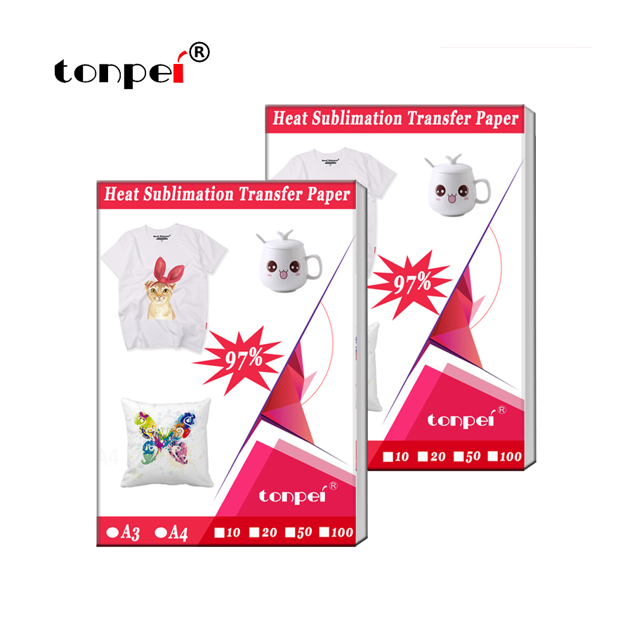 50 folhas de papel de transferência de sublimação de calor a3 a4 por impressora jato de tinta para poliéster camiseta tecido roupas canecas óculos tapete de corte