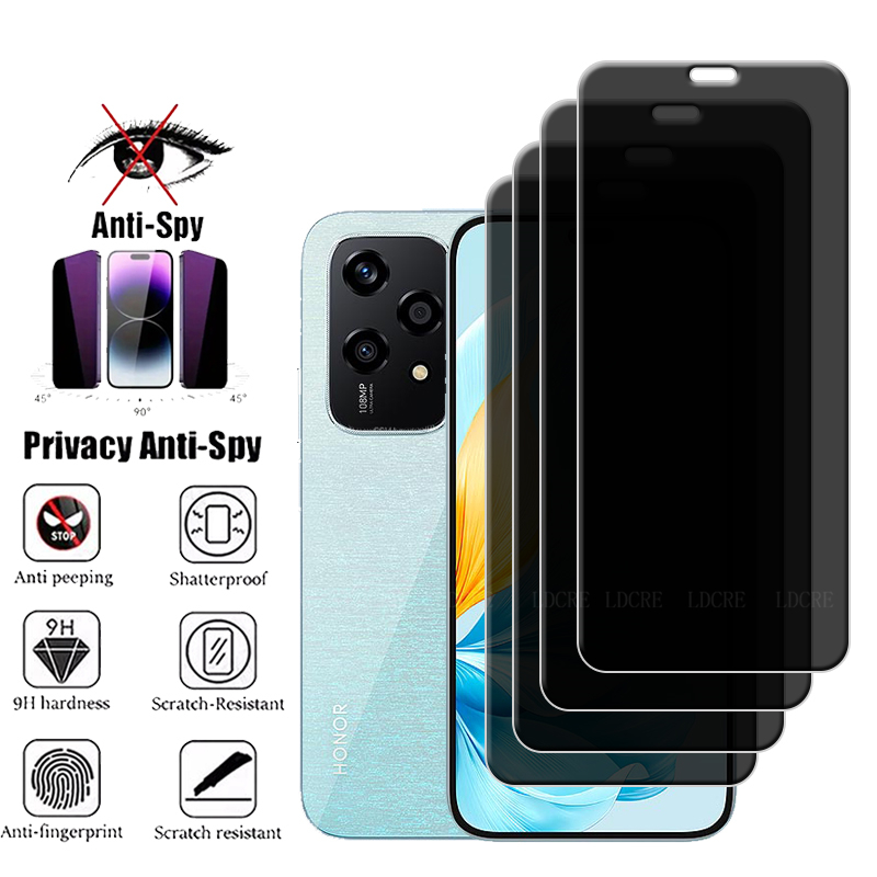 4Pcs สําหรับ Honor 200 Lite สําหรับ Huawei Honor 200 Lite ป้องกันหน้าจอ 9H Anti-Spy ความเป็นส่วนตัวกระจกนิรภัย Honor 200 lite