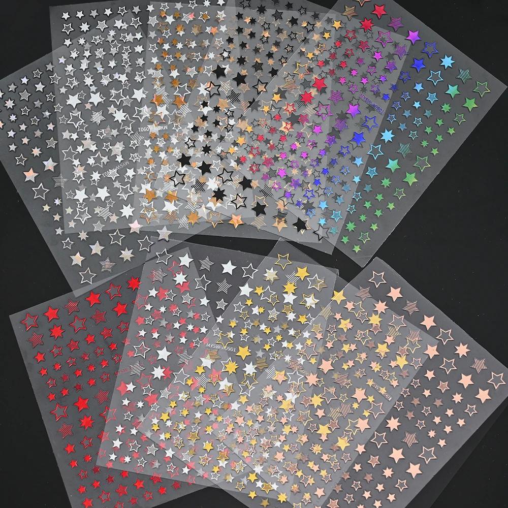Juego de pegatinas 3D de estrellas para decoración de uñas, calcomanías doradas/plateadas/oro rosa, pegatinas de estrellas láser holográficas autoadhesivas, accesorios de manicura