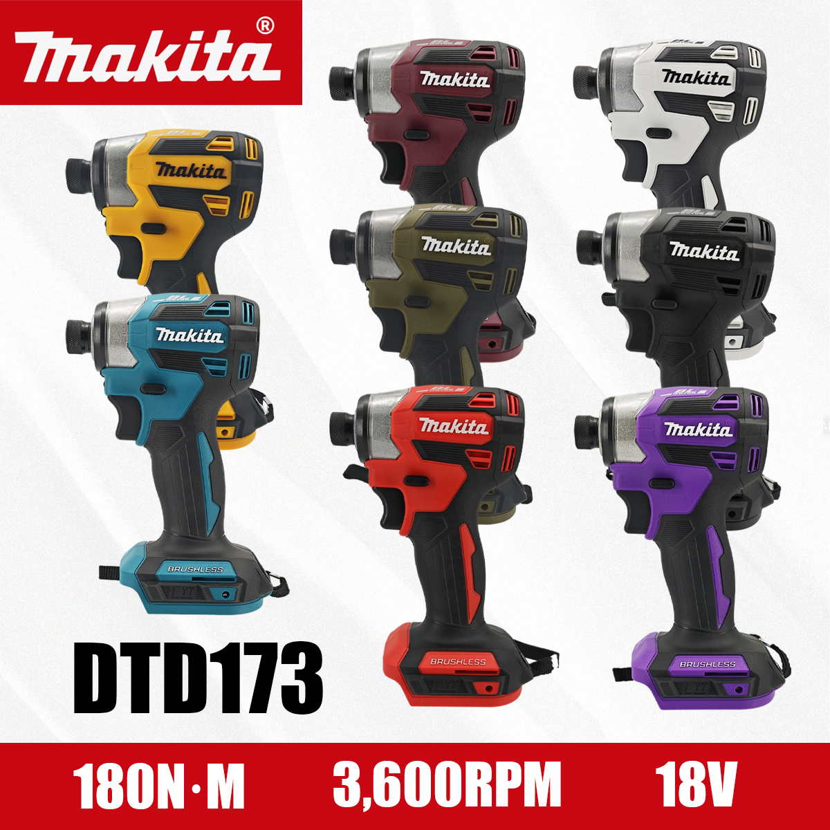 Makita 18V DTD173 Multicolor Brushless Electric Screwdriver Multicolor Home Improvement DIY 180Nm Electric Wood Bolt T-Mode