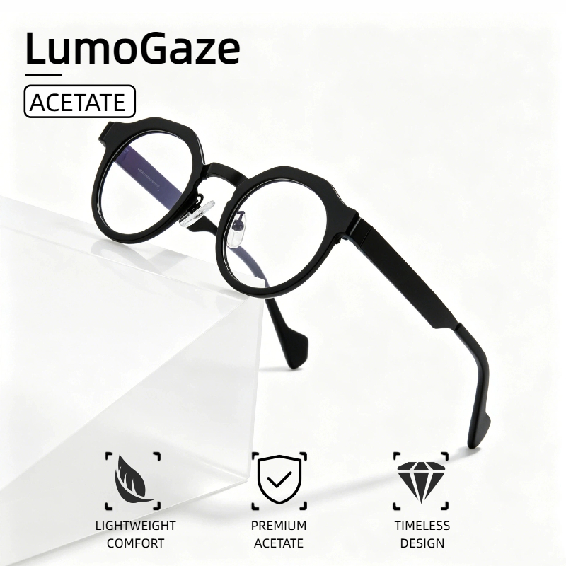 Retro High-Quality Acetate Eyeglasses Handcrafted In Japan Featuring A Round Fashionable Frame Unisex Designer Brand Eyewear