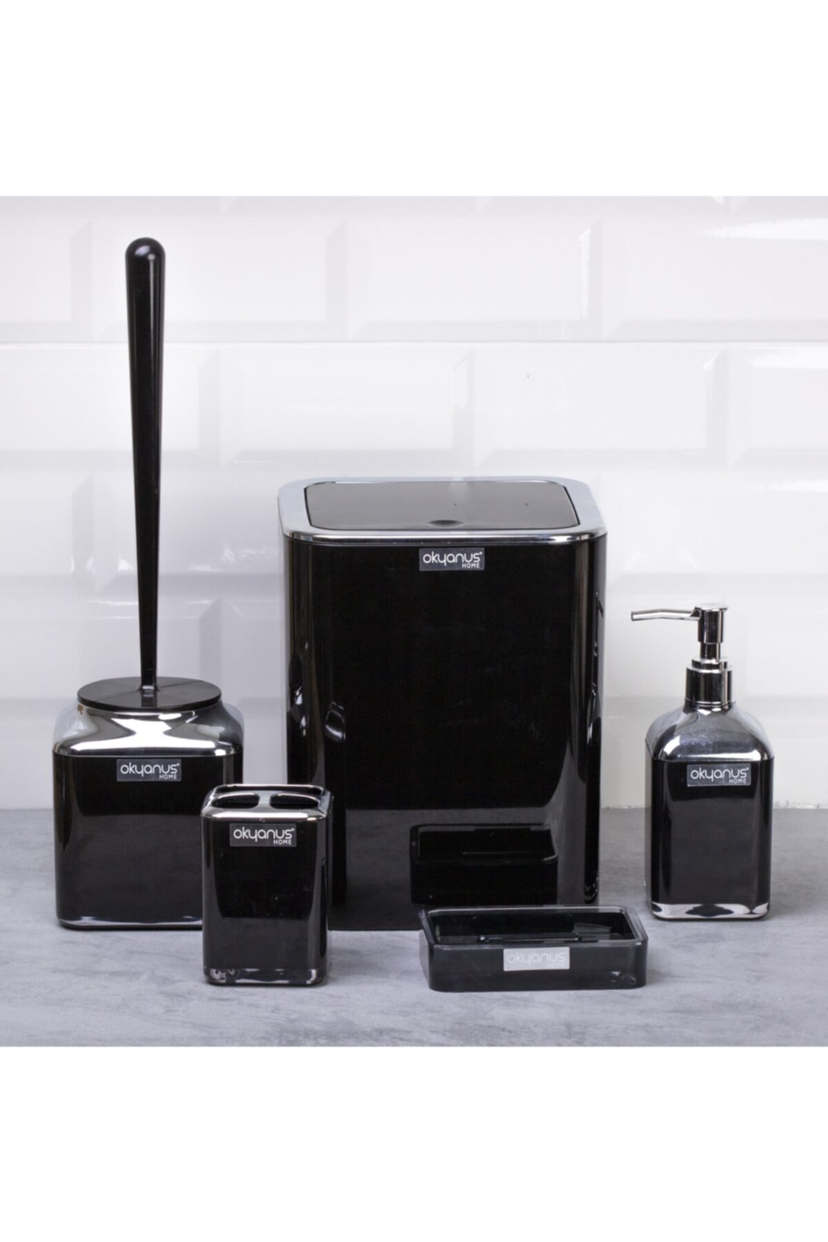 Set Kamar Mandi 5 Li Krom Persegi Hitam Cetak Ganda Set Kamar Mandi Dekorasi Rumah Dispenser Sabun Mewah Tempat Sikat Toilet