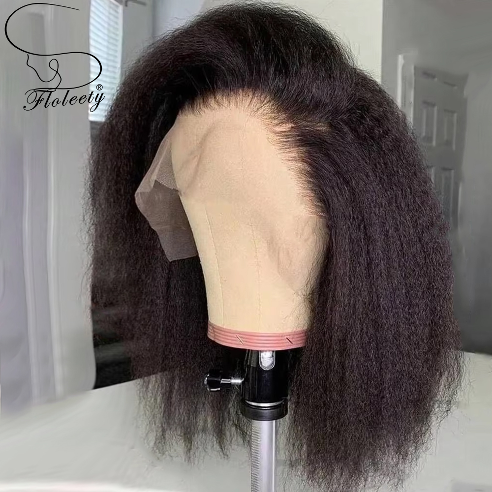 16A 100% Human Hair Kinky Straight Bob Wigs 13x4 HD Lace Frontal Human Hair Wigs 4x4 Lace Wigs For Women Glueless 180%