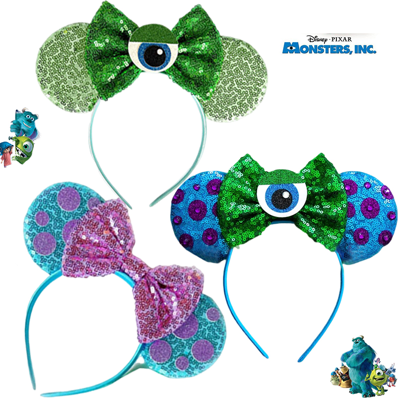 Disney monstres Inc oreilles cheveux accessoires pour filles paillettes arc Mike Wazowski bandeaux femmes Cosplay Sulley bandeaux enfants cadeau