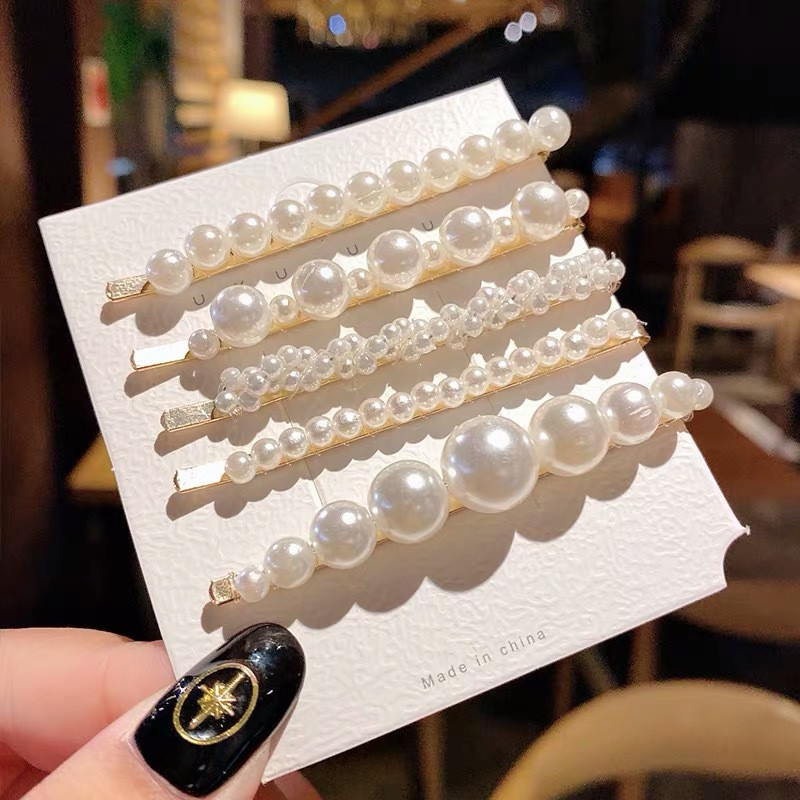 5-piece set of pearl hair clips with straight clips for women's fashionable hair clips, suitable for all hairstyles,