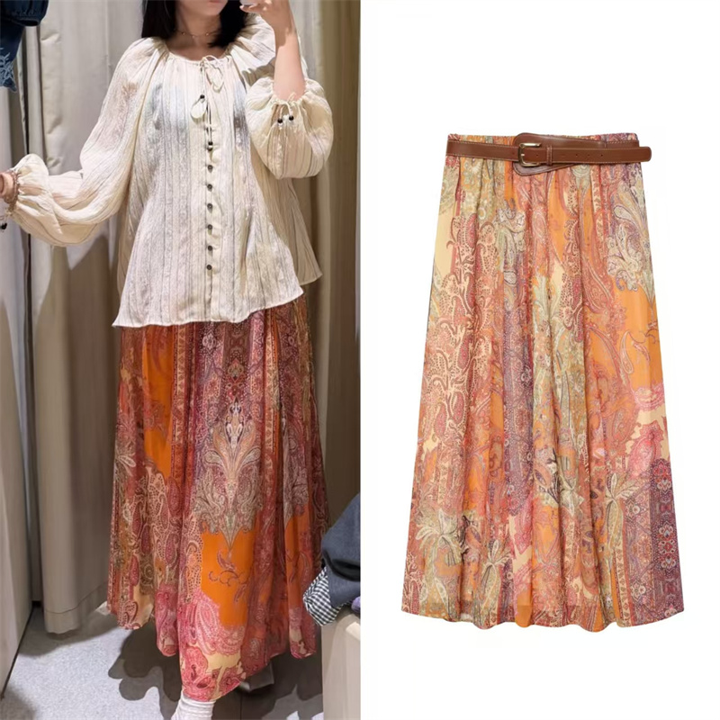 Damenkleid Sommer 2026 Neuer Stil Paisley-Druck A-Linie Lockerer Midi-Rock Urlaubsstil Modisch