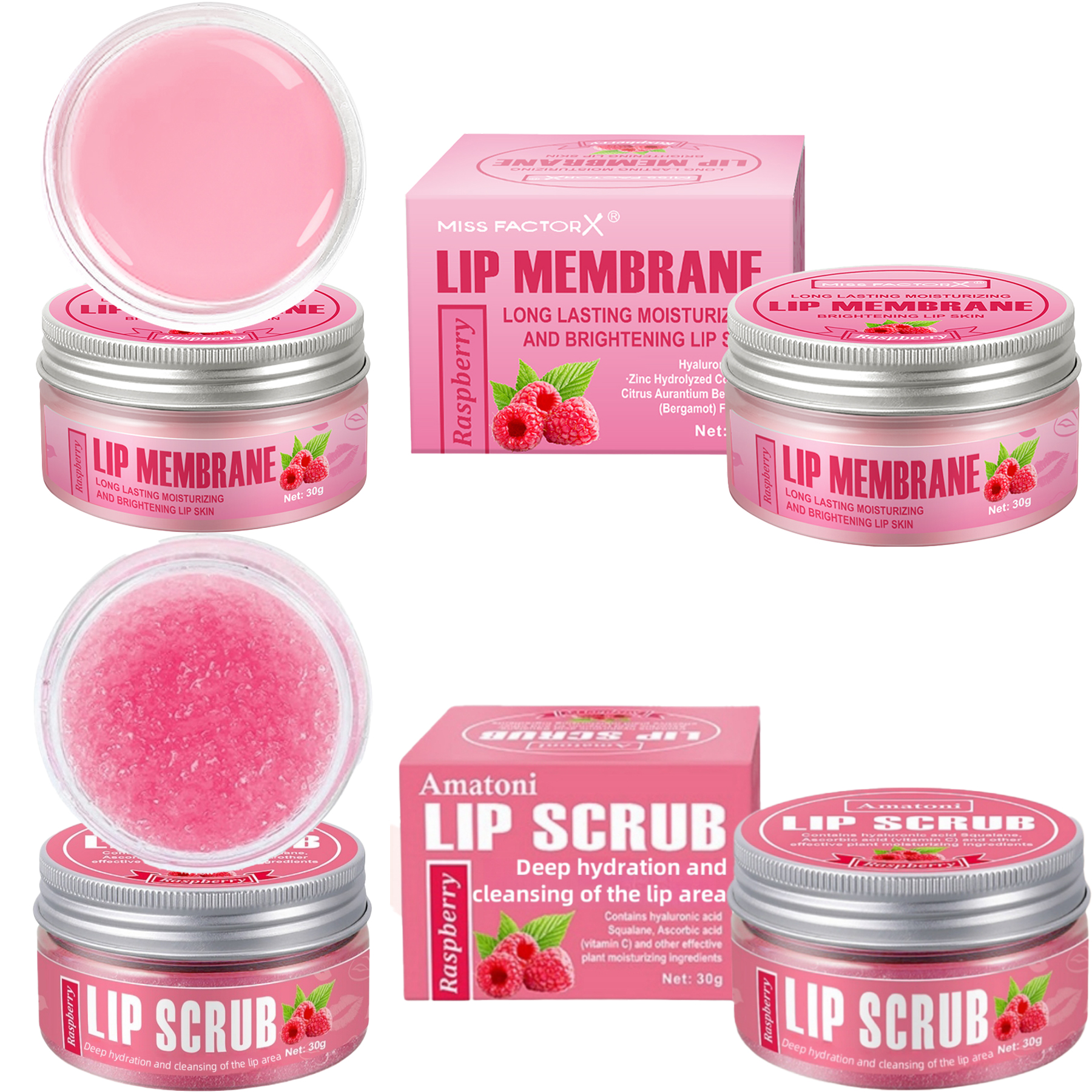 2-delige lipverzorgingsset frambozenlipscrub 30g dieptereinigende lippenstift hydraterende glans hydraterende lippen