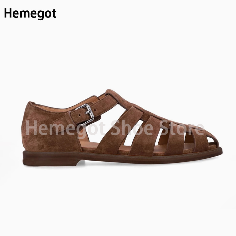 Sandálias romanas de couro para homens verão oco-para fora respirável confortável plana casual sandálias de praia estilo britânico sapatos masculinos