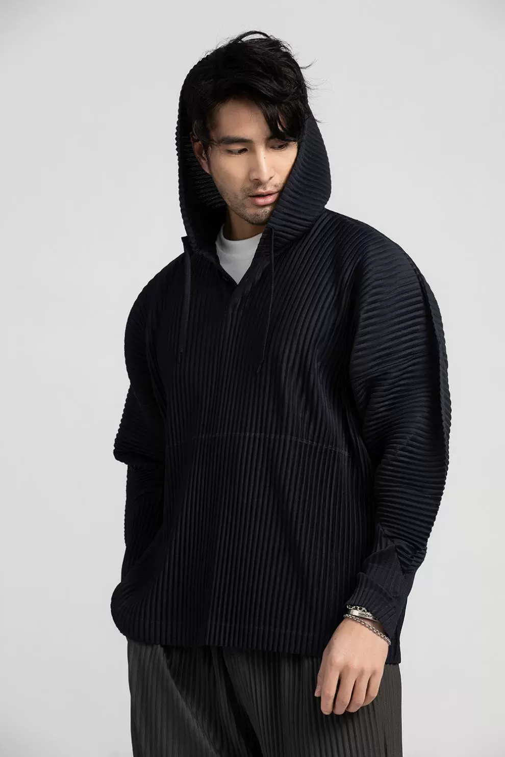 Miyake Plissee Hoodies Mode lässig Pullover Hoodies Baggy Kordel zug Top