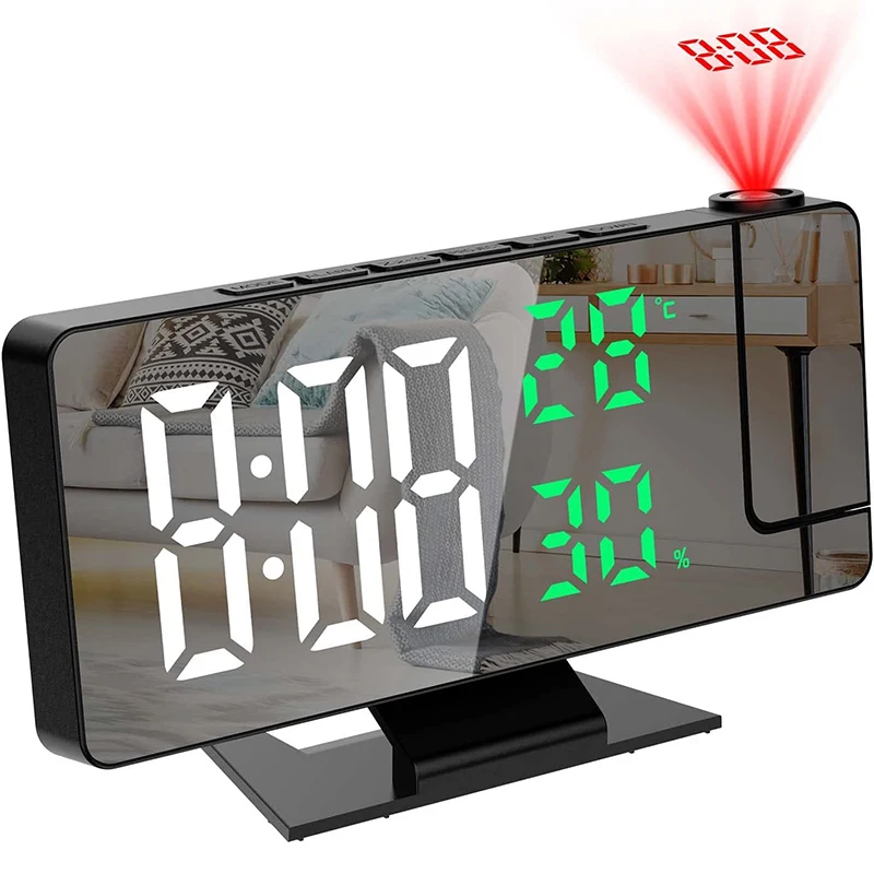 Reloj despertador Digital LED, proyector de techo con pantalla de temperatura de tiempo, retroiluminación, Snooze para el hogar