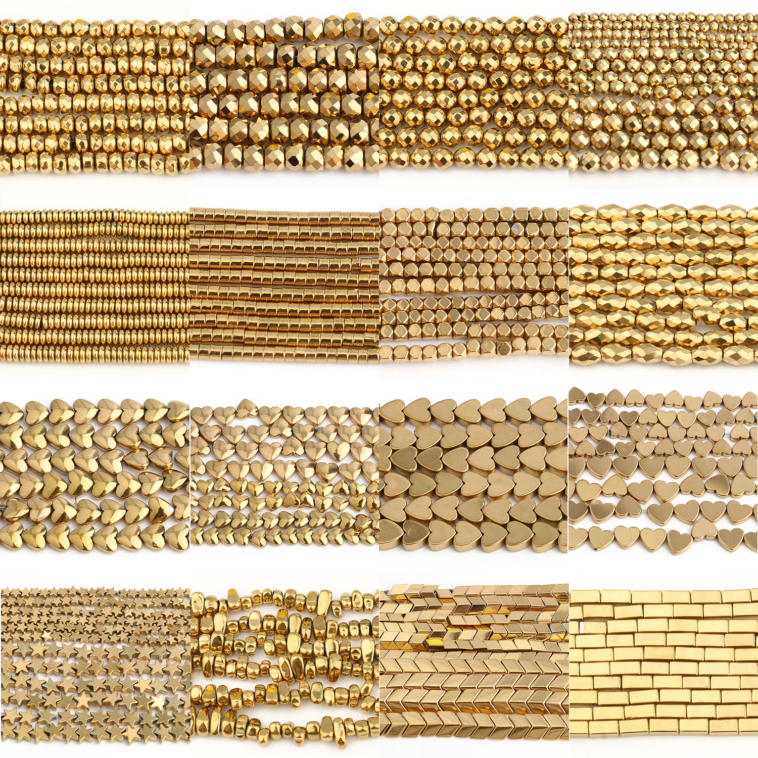 AAA + couleur de rétention plaqué or naturel hématite perle coeur rond étoile entretoise perles en vrac pour la fabrication de bijoux bracelet à breloques bricolage