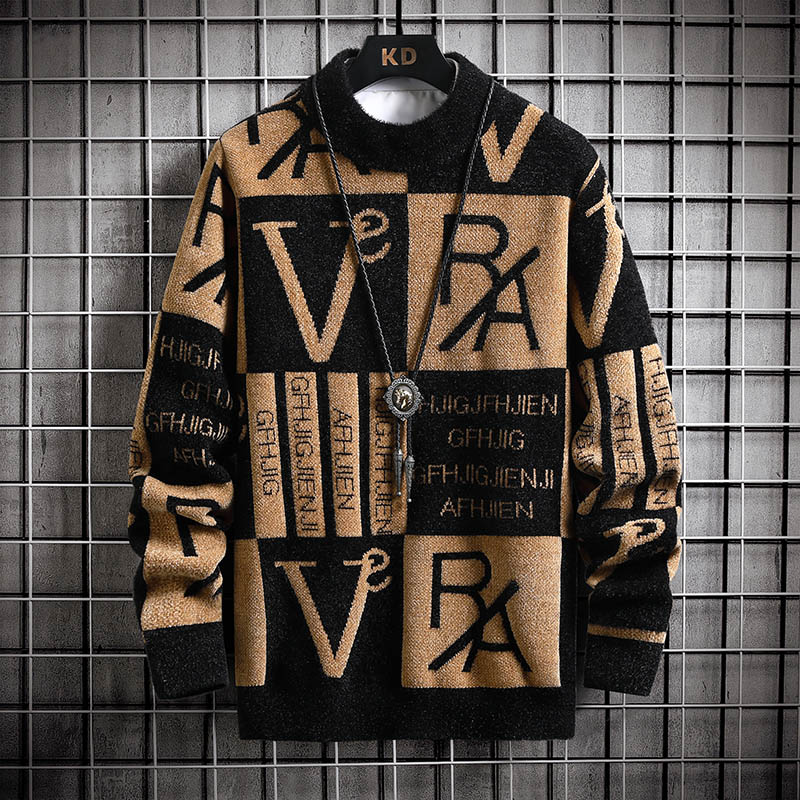 Suéter de punto para hombre, jerséis a rayas con estampado, suéter de cuello redondo, Otoño/Invierno, ropa informal de calidad de diseñador para hombre 2024