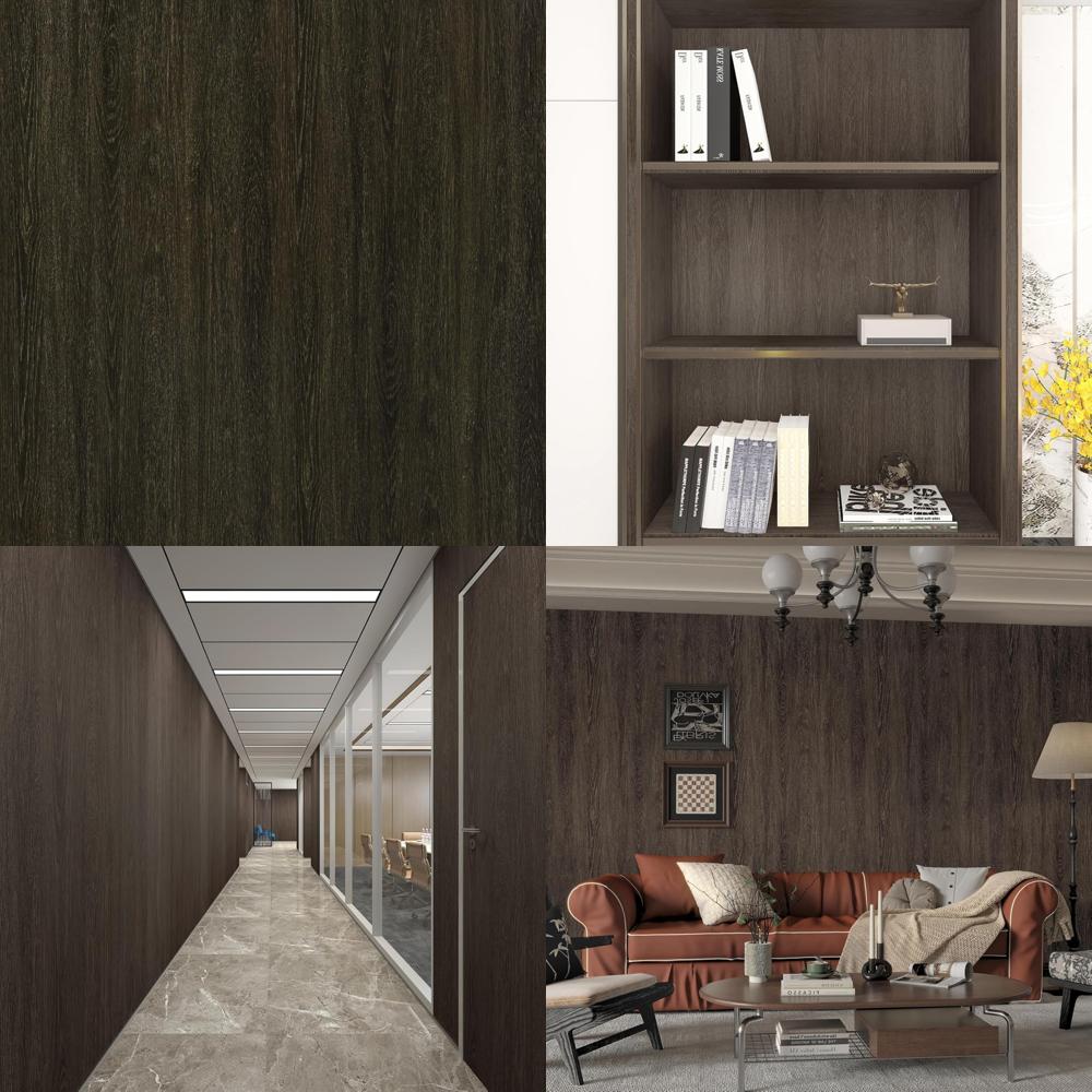 Extra Wide Dark Brown Wood Grain Contact Paper - Matte Textured Peel and Stick Wallpaper with Air Guide Slot Design for Black Wa